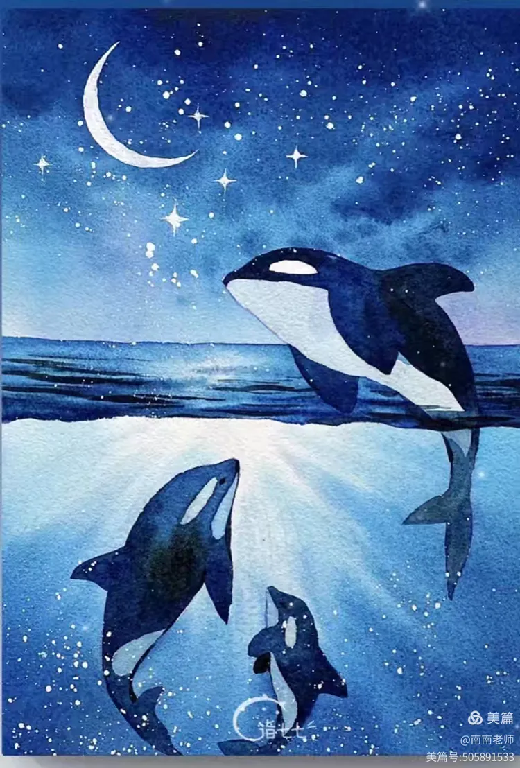 周六 水粉 海蓝时见鲸